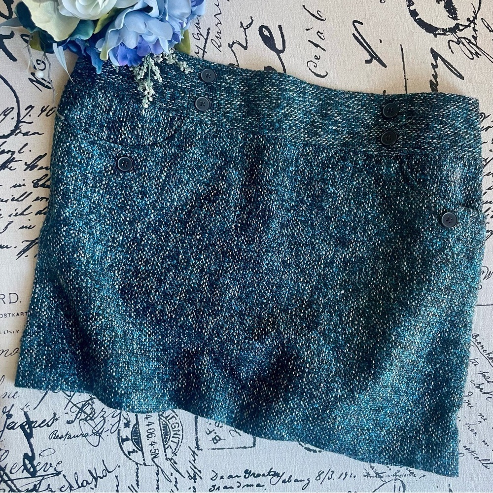 LOFT Ann Taylor Boucle Tweed Mini Button Skirt Size 12